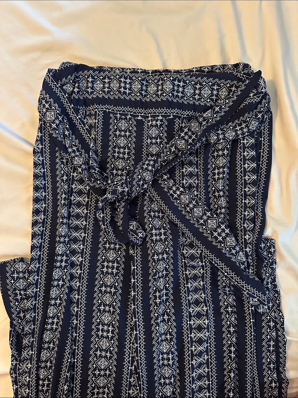 Robert Louis Navy and White Wide Leg Pants with Tie Waist